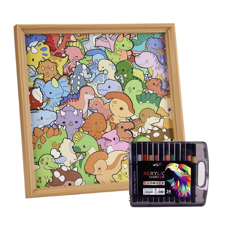 DIY wooden photo frame for children, large particle dinosaur puzzle, creative coloring, irregular shape, exercise, intelligence-boosting doodle puzzle